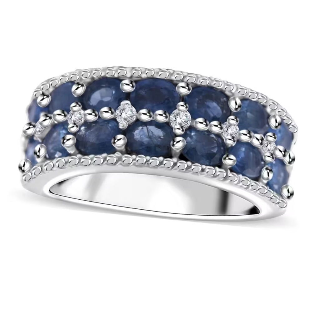 Kanchanaburi Blue Sapphire Zircon Ring in Platinum Over Sterling Silver 3.50 ctw